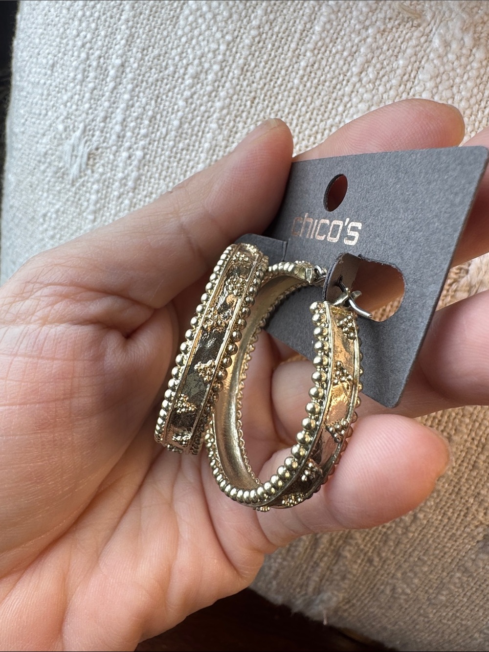 0265-Chico's Gold Beaded Hoop‎ Earrings
